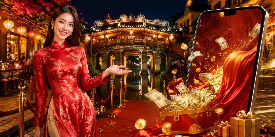 Khung cảnh Hội An với áo dài truyền thống – văn hóa địa phương gắn liền với trải nghiệm giải trí số